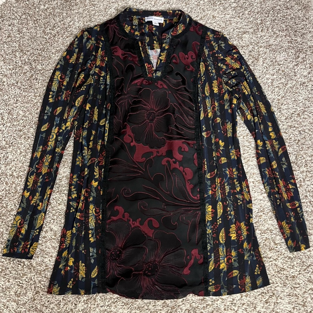 Susan Graver colorful hippie print blouse oversized trippy pattern